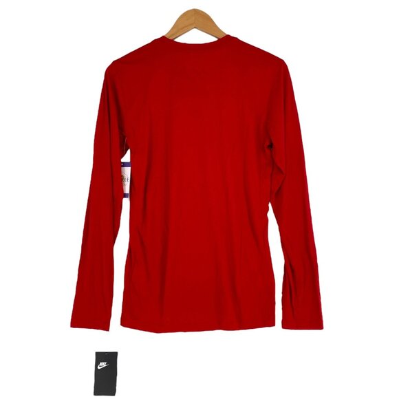 NWT Nike Mens S Red Athletic Cut Dri-Fit Futura Shirt Long Sleeve Swoosh Logo - Picture 2 of 12